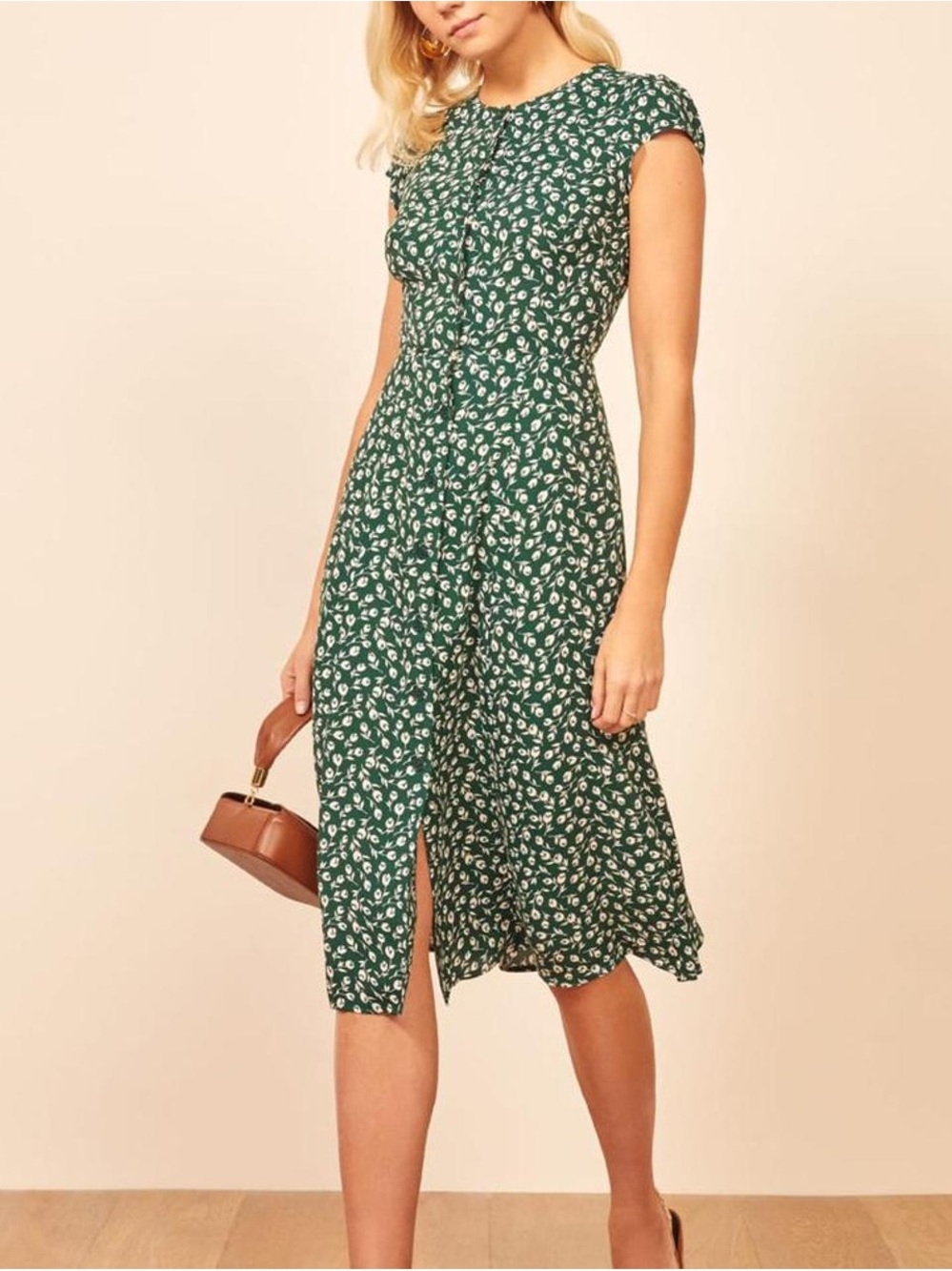 Reformation Fauna Midi Dress Wyoming print Size 4 Button Green Floral